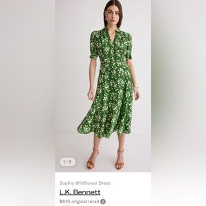LK Bennett Sophie Wildflower Green and White Floral Midi Dress